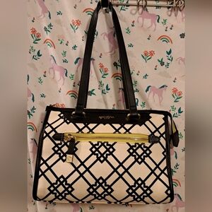 Spartina 449 Black & White Lattice Linen Boho Neutral Casual Purse Handbag Bag